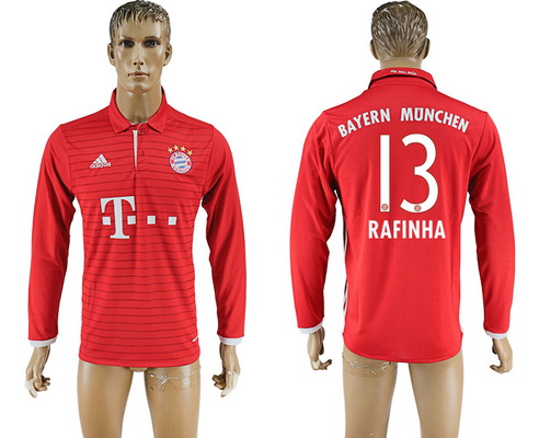 2016-17 Bayern Munich #3 RAFINHA Home Soccer Men's Red Long Sleeve AAA+ Shirt
