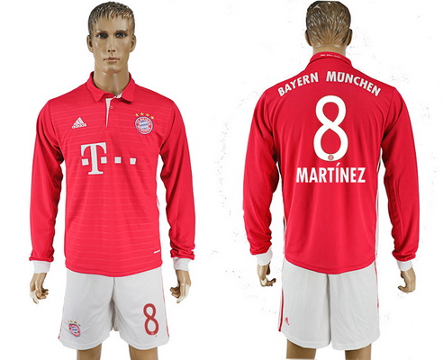 2016-17 Bayern Munich #8 MARTINEZ Home Soccer Men's Red Long Sleeve Shirt Kit