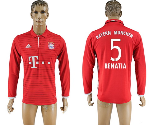 2016-17 Bayern Munich #5 BENATIA Home Soccer Men's Red Long Sleeve AAA+ Shirt