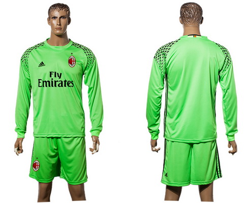 2016-17 AC Milan Blank or Custom Green Goalkeeper Long Sleeve Soccer Jersey