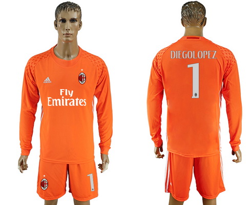 2016-17 AC Milan #1 DIEGOLOPEZ Orange Goalkeeper Long Sleeve Soccer Jersey  on sale,for Cheap,wholesale from China