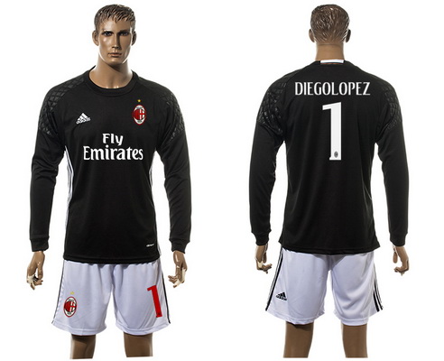 2016-17 AC Milan #1 DIEGOLOPEZ Black Goalkeeper Long Sleeve Soccer Jersey