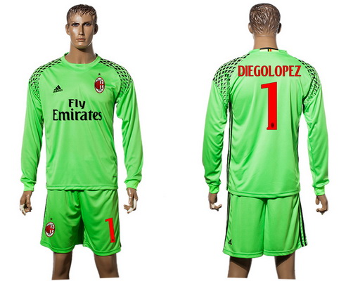 2016-17 AC Milan #1 DIEGOLOPEZ Green Goalkeeper Long Sleeve Soccer Jersey