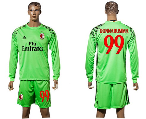 2016-17 AC Milan #99 DONNARUMMA Green Goalkeeper Long Sleeve Soccer Jersey