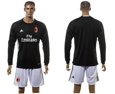 2016-17 AC Milan Blank or Custom All Black Goalkeeper Long Sleeve Soccer Jersey