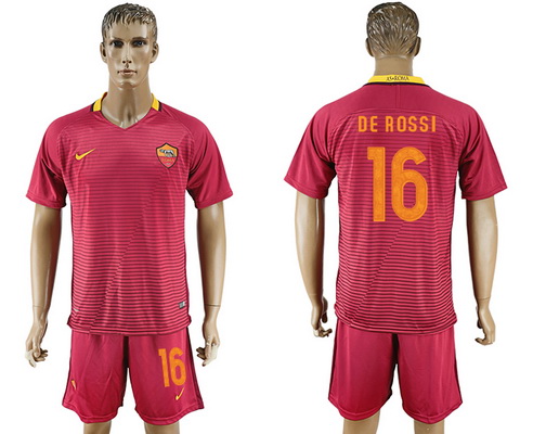 2016-17 ROMA #16 DE ROSSI Home Soccer Men's Red Shirt Kit