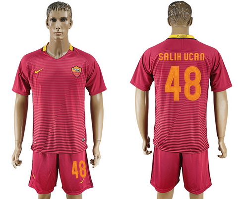 2016-17 ROMA #48 SALIH UCAN Home Soccer Men's Red Shirt Kit