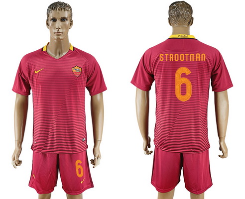 2016-17 ROMA #6 STROOTMAN Home Soccer Men's Red Shirt Kit