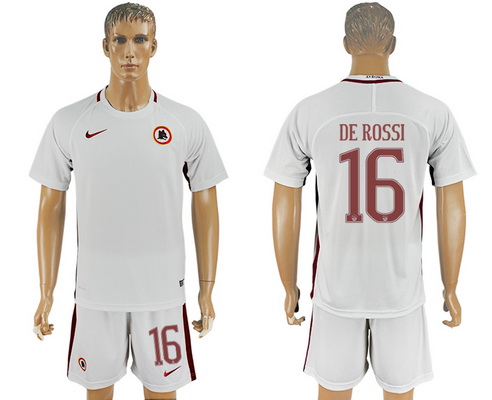 2016-17 ROMA #16 DE ROSSI Away Soccer Men's White Shirt Kit