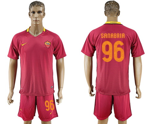 2016-17 ROMA #96 SANABRIA Home Soccer Men's Red Shirt Kit