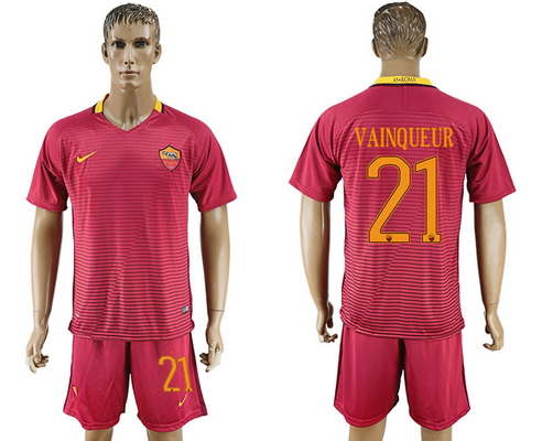 2016-17 ROMA #21 VAINQUEUR Home Soccer Men's Red Shirt Kit