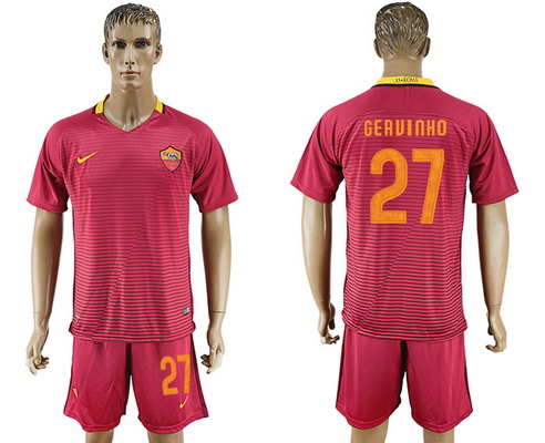 2016-17 ROMA #27 GEAVINHO Home Soccer Men's Red Shirt Kit