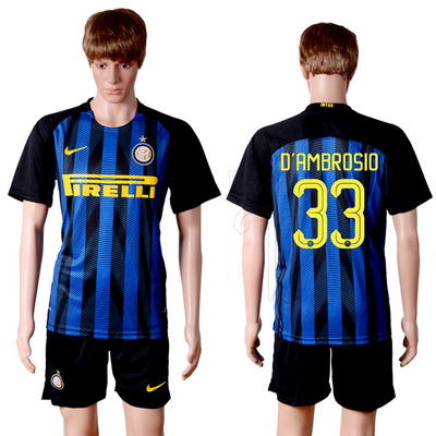 2016-17 Inter Milan #33 D AMBROSIO Home Soccer Men's Blue and Black Shirt Kit