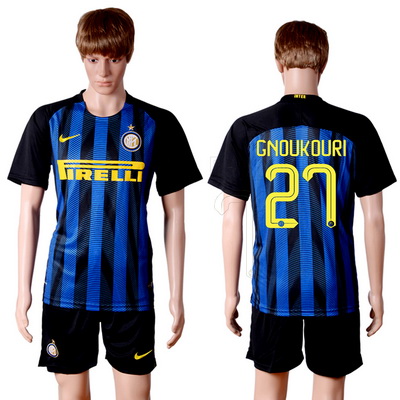 2016-17 Inter Milan #27 GNOUKOURI Home Soccer Men's Blue and Black Shirt Kit