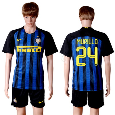2016-17 Inter Milan #24 MURILLO Home Soccer Men's Blue and Black Shirt Kit