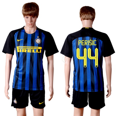 2016-17 Inter Milan #44 PERISIC Home Soccer Men's Blue and Black Shirt Kit