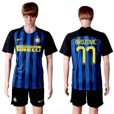 2016-17 Inter Milan #77 BROZOVIC Home Soccer Men's Blue and Black Shirt Kit