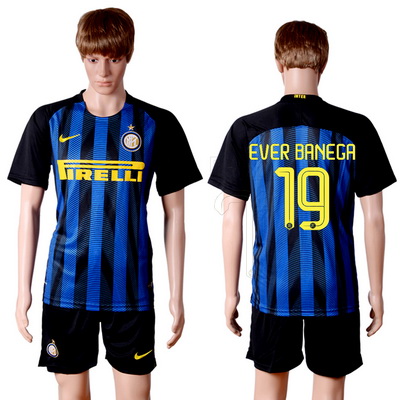 2016-17 Inter Milan #19 EVER BANEGA Home Soccer Men's Blue and Black Shirt Kit