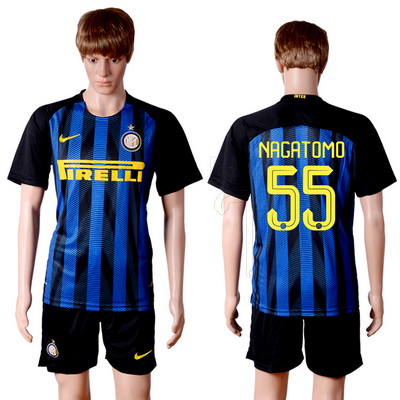 2016-17 Inter Milan #55 NAGATOMO Home Soccer Men's Blue and Black Shirt Kit
