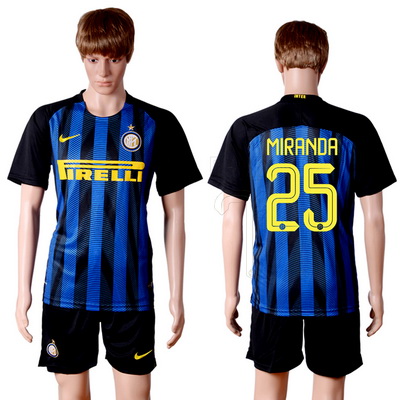 2016-17 Inter Milan #25 MIRANDA Home Soccer Men's Blue and Black Shirt Kit
