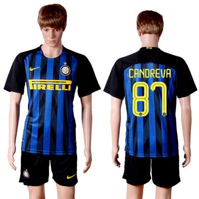 2016-17 Inter Milan #87 CANDREVA Home Soccer Men's Blue and Black Shirt Kit