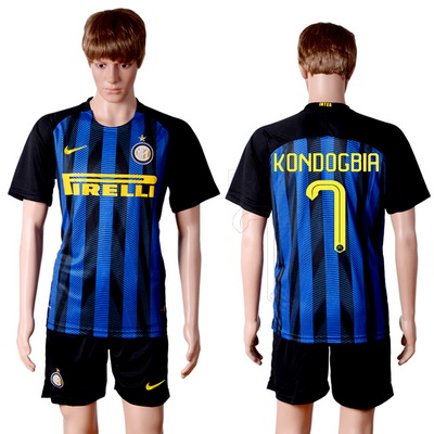 2016-17 Inter Milan #7 KONDOGBIA Home Soccer Men's Blue and Black Shirt Kit