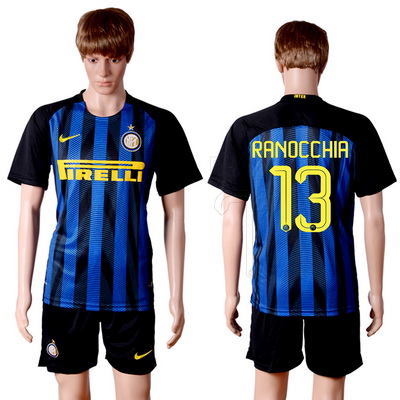 2016-17 Inter Milan #13 RANOCCHIA Home Soccer Men's Blue and Black Shirt Kit