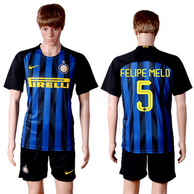 2016-17 Inter Milan #5 FELIPE MELO Home Soccer Men's Blue and Black Shirt Kit