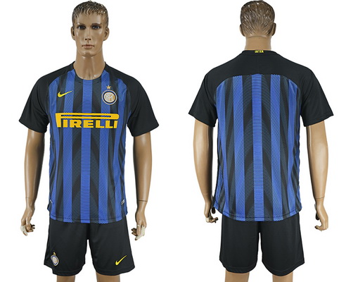 2016-17 Inter Milan Blank or Custom Home Soccer Men's Blue and Black Shirt Kit