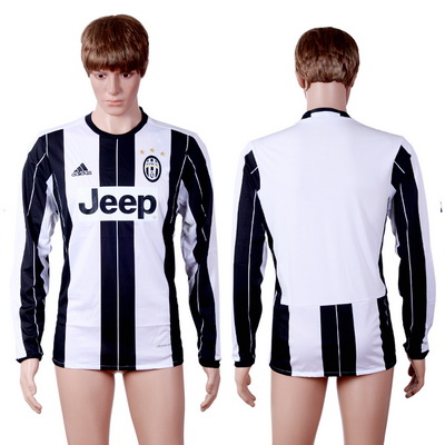 2016-17 Juventus Blank or Custom Home Soccer Men's White and Black Long Sleeve AAA+ Shirt