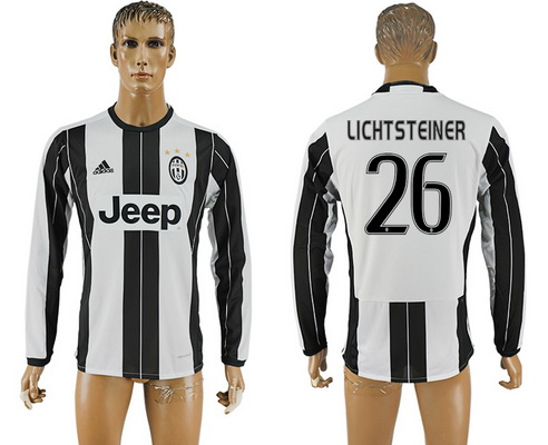 2016-17 Juventus #26 LICHTSTEINER Home Soccer Men's White and Black Long Sleeve AAA+ Shirt