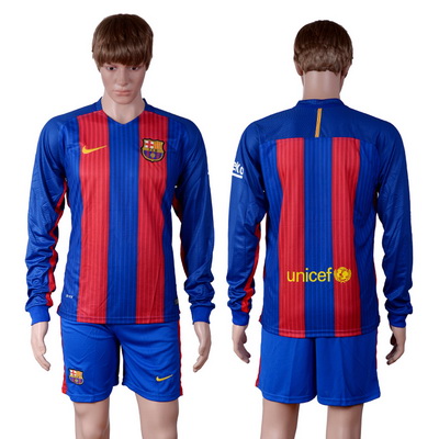 2016-17 Barcelona Blank or Custom Home Soccer Men's Blue and Red Long Sleeve Shirt Kit
