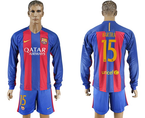 2016-17 Barcelona #15 BARTRA Home Soccer Men's Blue and Red Long Sleeve Shirt Kit
