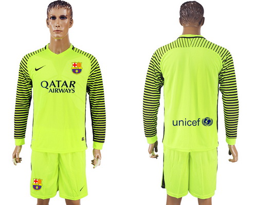 2016-17 Barcelona Blank or Custom Goalkeeper Soccer Men's Blue and Red Long Sleeve Shirt Kit