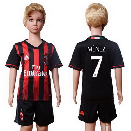 2016-17 AC Milan #7 MENEZ Home Soccer Youth Black Shirt Kit