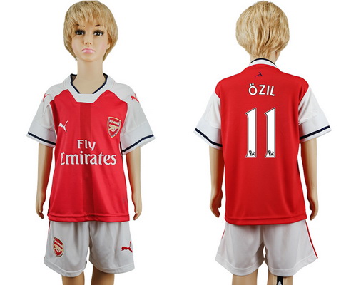 2016-17 Arsenal #11 OZIL Home Soccer Youth Red Shirt Kit