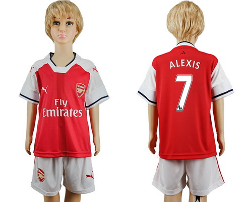 2016-17 Arsenal #7 ALEXIS Home Soccer Youth Red Shirt Kit