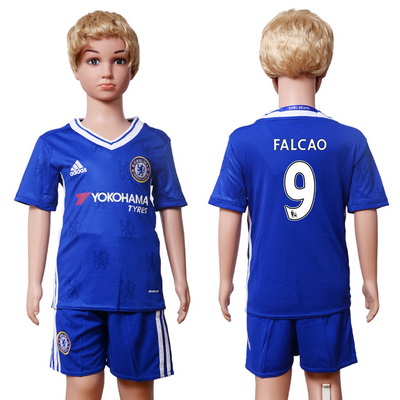 2016-17 Chelsea #9 FALCAO Home Soccer Youth Blue Shirt Kit