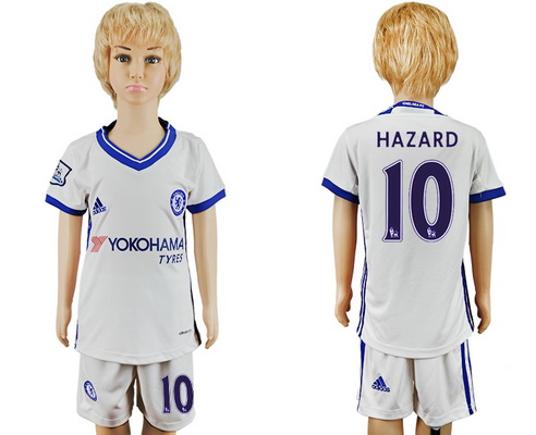 2016-17 Chelsea #10 HAZARD Away Soccer Youth White Shirt Kit