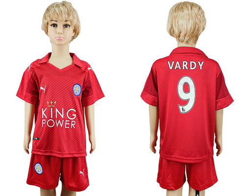 2016-17 Leicester City #9 VARDY Away Soccer Youth Red Shirt Kit