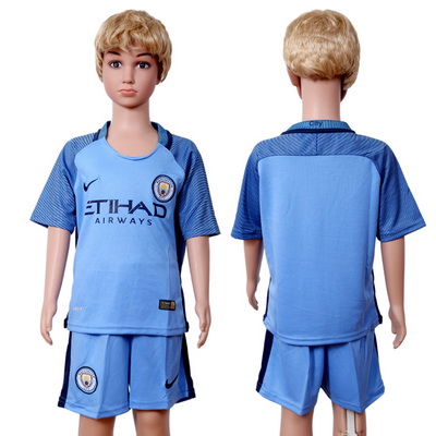 2016-17 Manchester City Blank or Custom Home Soccer Youth Blue Shirt Kit