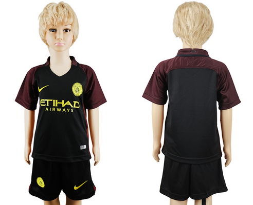 2016-17 Manchester City Blank or Custom Away Soccer Youth Black Shirt Kit