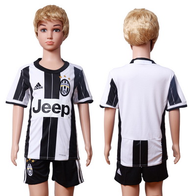 2016-17 Juventus Blank or Custom Home Soccer Youth White and Black Shirt Kit