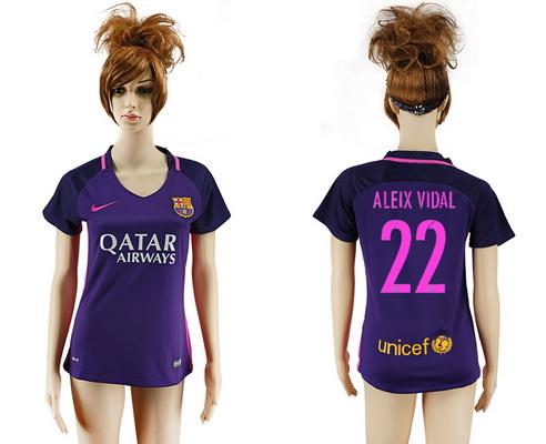 2016-17 Barcelona #22 ALEIX VIDAL Away Soccer Women's Purple AAA+ Shirt