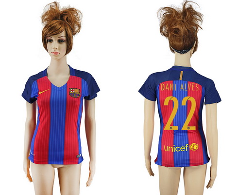 2016-17 Barcelona #22 DANI ALVES Home Soccer Women's Red and Blue AAA+ Shirt