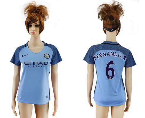 2016-17 Manchester City #6 FERNANDO.R Away Soccer Women's Blue AAA+ Shirt