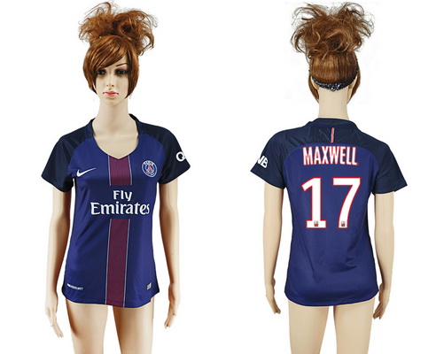 2016-17 Paris Saint-Germain #17 MAXWELL Home Soccer Women's Navy Blue AAA+ Shirt