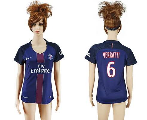 2016-17 Paris Saint-Germain #6 VERRATTI Home Soccer Women's Navy Blue AAA+ Shirt