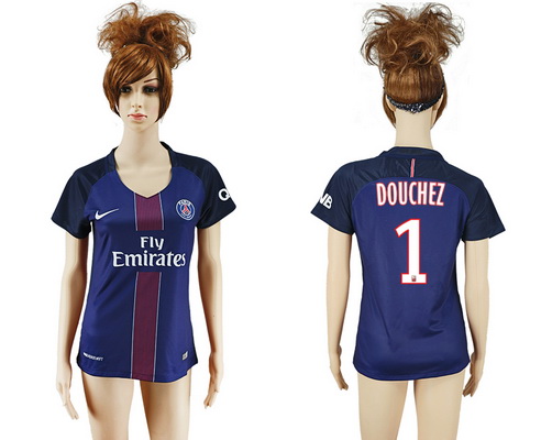 2016-17 Paris Saint-Germain #1 DOUCHEZ Home Soccer Women's Navy Blue AAA+ Shirt
