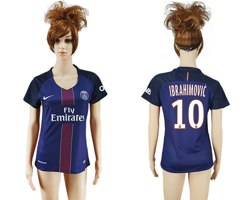 2016-17 Paris Saint-Germain #10 IBRAHIMOVIC Home Soccer Women's Navy Blue AAA+ Shirt